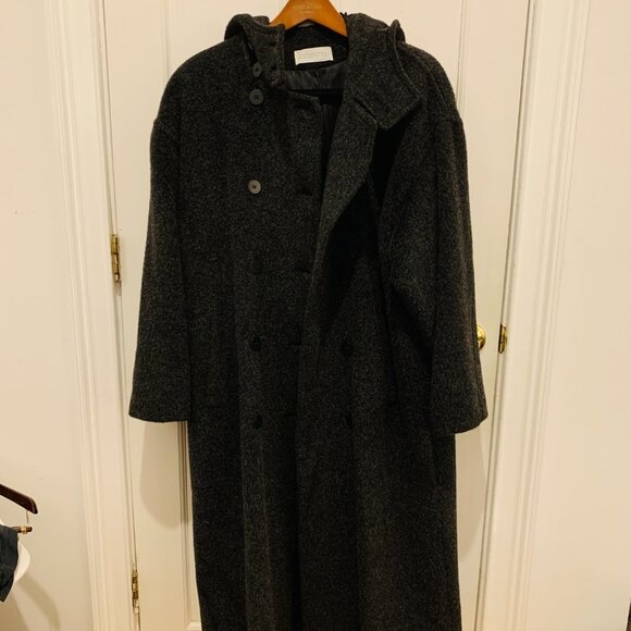 Vintage ESSENTIEL  Women's Full Length Coat Overcoat Mohair Wool Alpaca Hooded - Picture 1 of 16